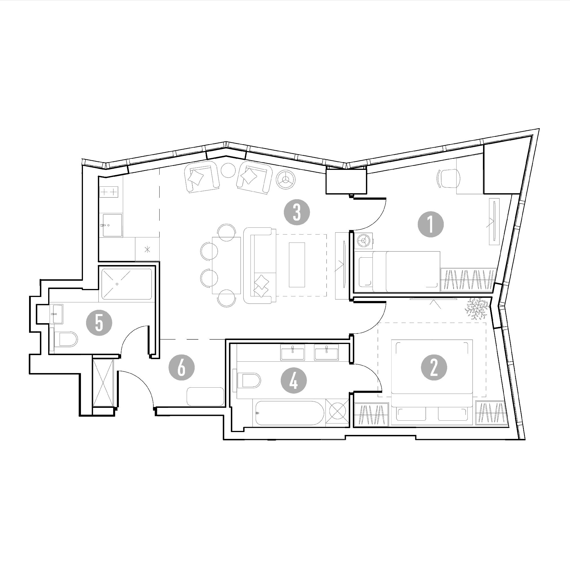 2-комнатная 61 м2 в ЖК УНО.Горбунова корпус null этаж 2