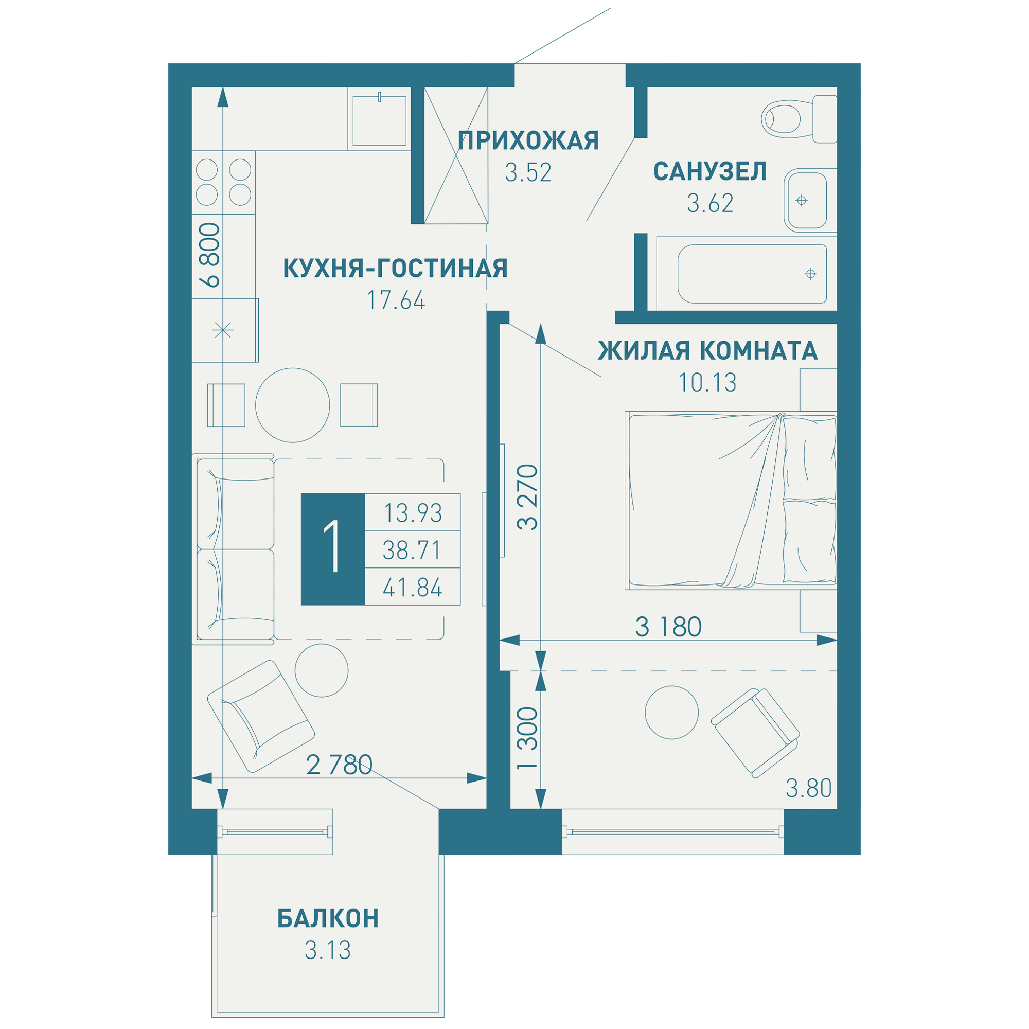 1-комнатная 43 м2 в ЖК ИНАЧЕ в Молодежном корпус null этаж 5