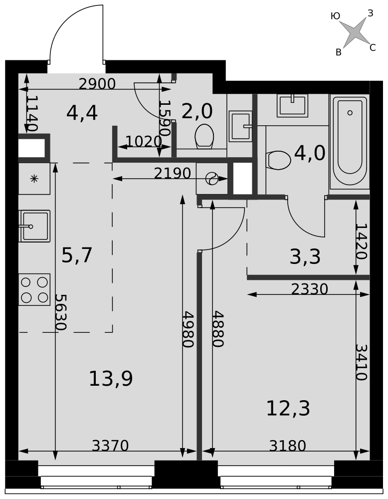 2-комнатная 45 м2 в ЖК Amber City корпус null этаж 50