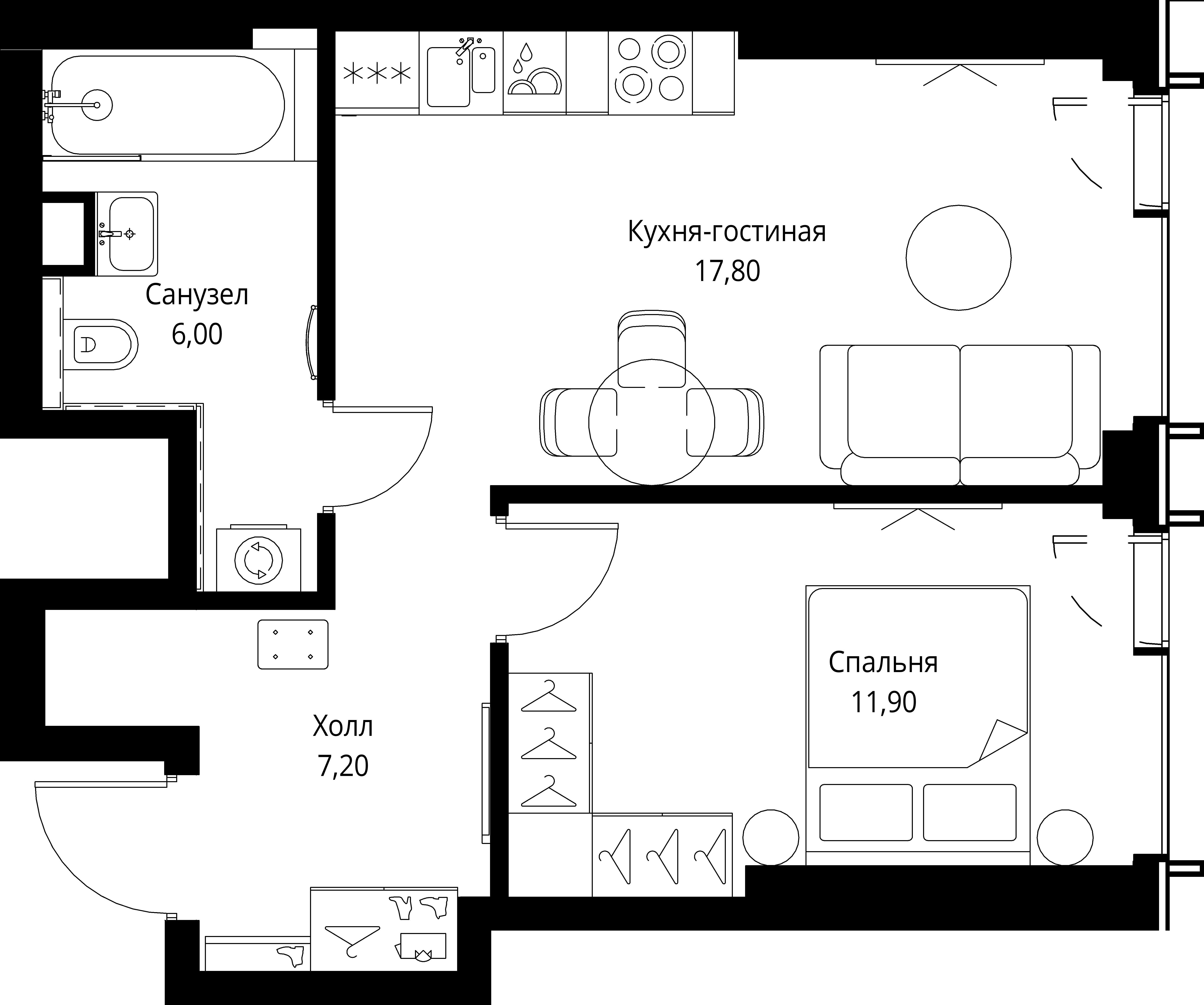 1-комнатная 42 м2 в ЖК VEER корпус null этаж 8