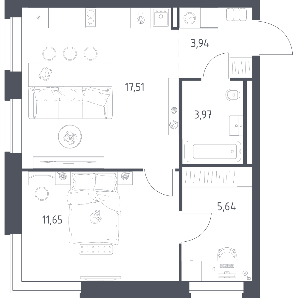 1-комнатная 42 м2 в ЖК Литературный Квартал корпус null этаж 10