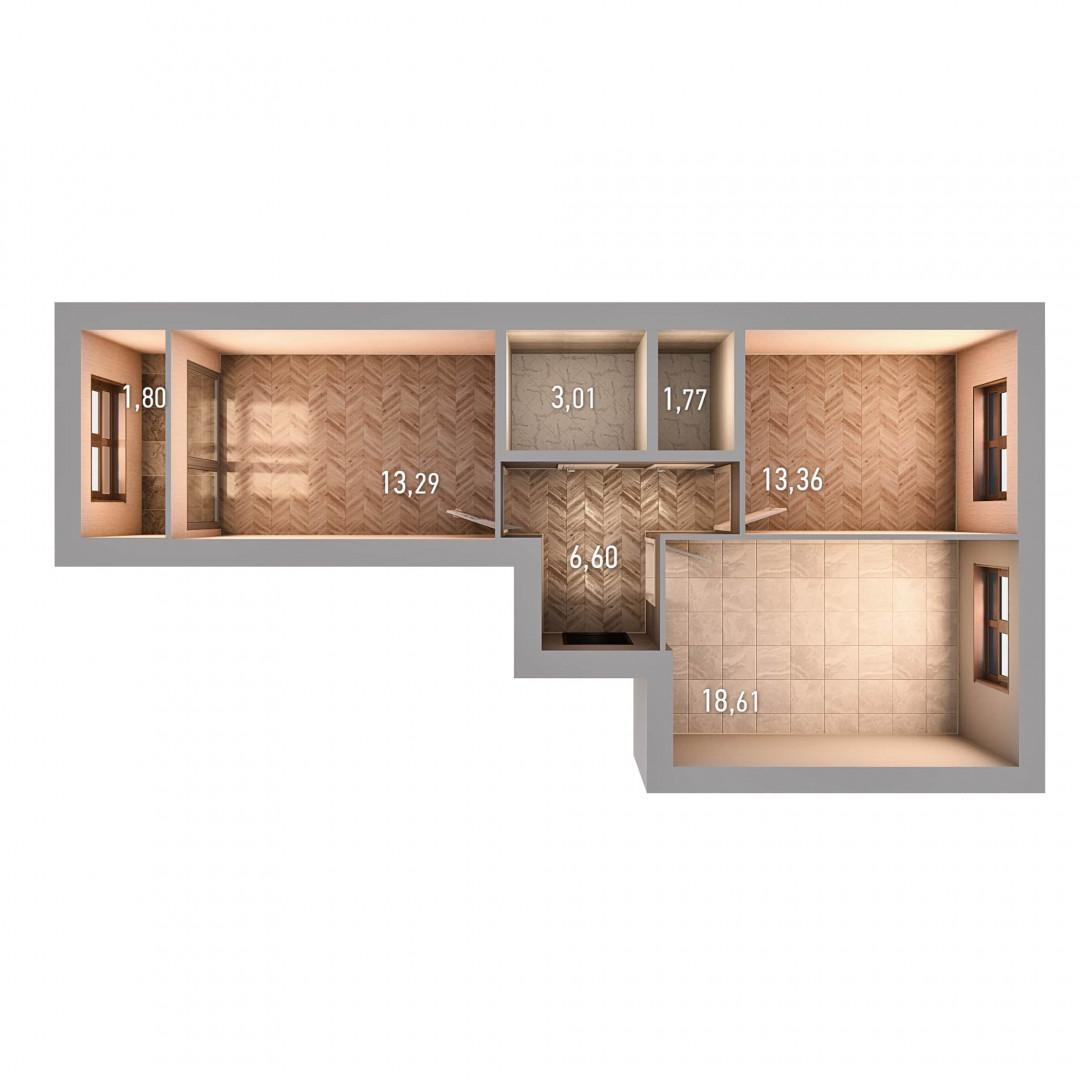 2-комнатная 60.8 м2 в ЖК undefined корпус null этаж 9