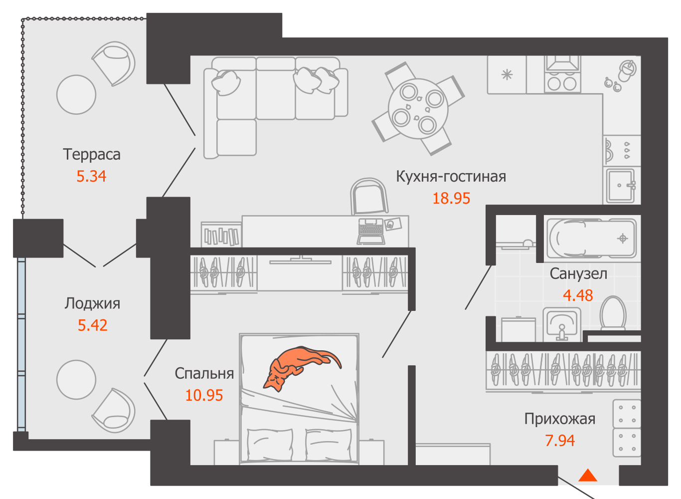 2-комнатная 47 м2 в ЖК Зарядное корпус null этаж 2