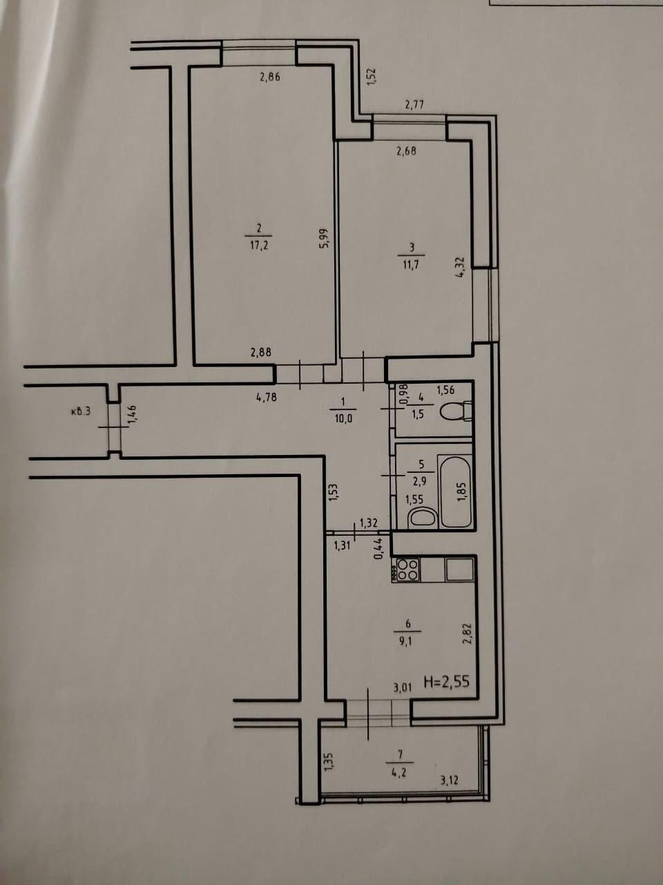 2-комнатная 52.4 м2 в ЖК undefined корпус null этаж 1