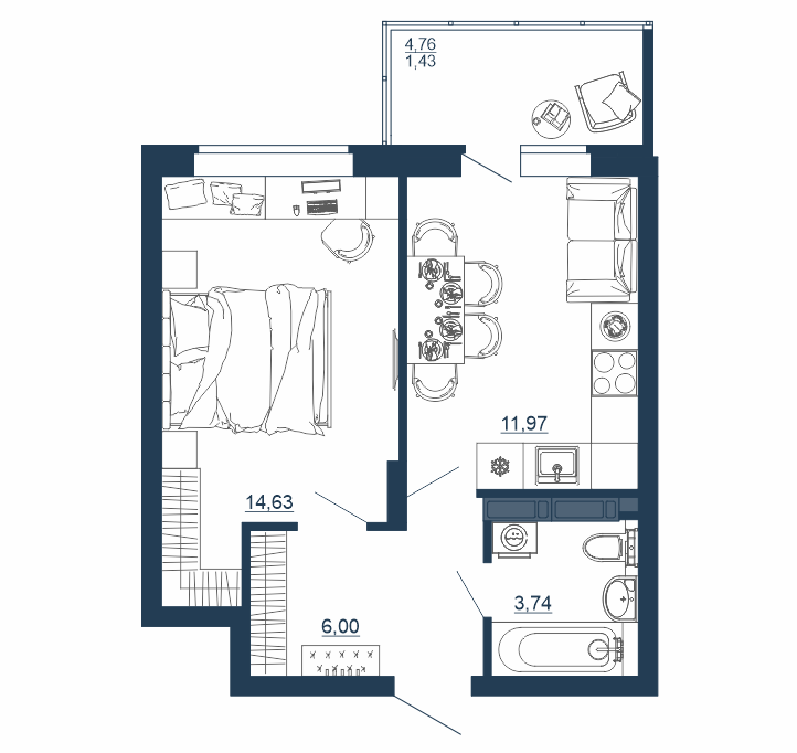 1-комнатная 37 м2 в ЖК Титул корпус null этаж 7