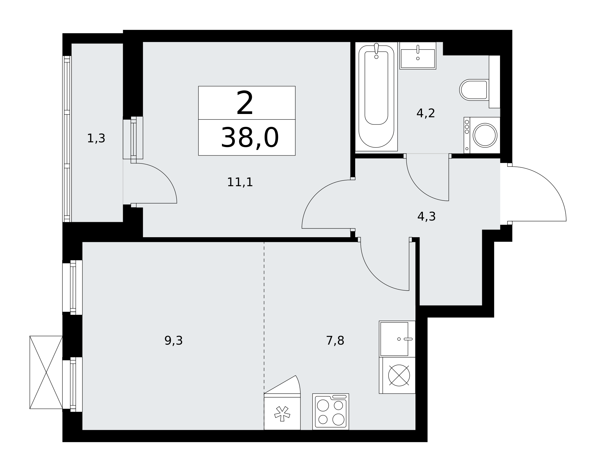 2-комнатная 38 м2 в ЖК Бунинские кварталы корпус null этаж 9