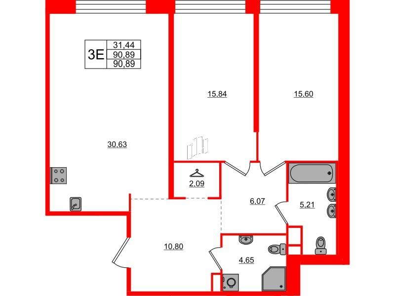 2-комнатная 90 м2 в ЖК Avant корпус null этаж 6