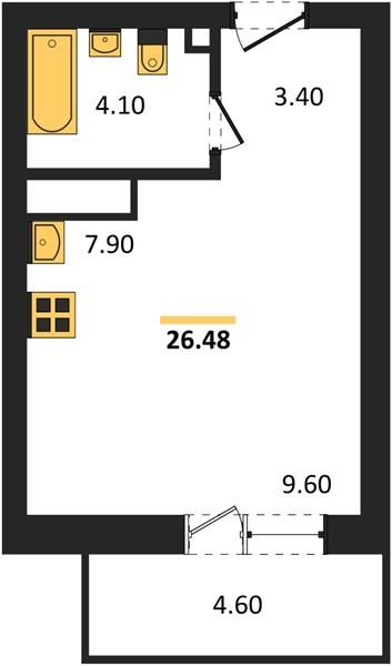 Студия 26.5 м2 в ЖК undefined корпус null этаж 6