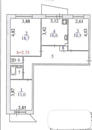 3-комнатная 71.1 м2 в ЖК undefined корпус null этаж 9