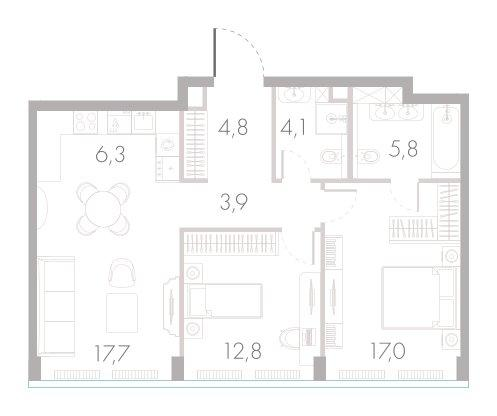 3-комнатная 71 м2 в ЖК River Park Towers Кутузовский корпус null этаж 41