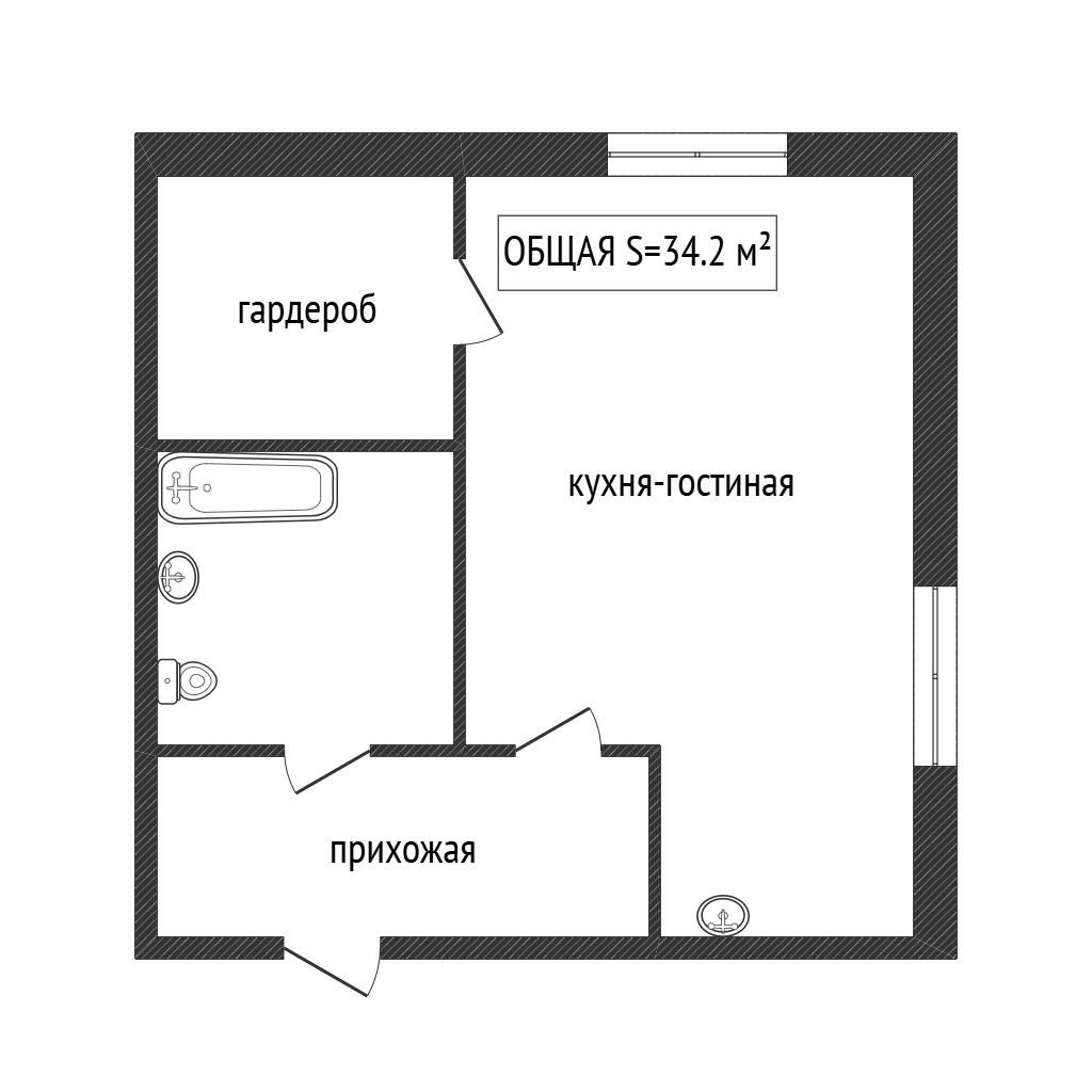 Студия 34.2 м2 в ЖК undefined корпус null этаж -1