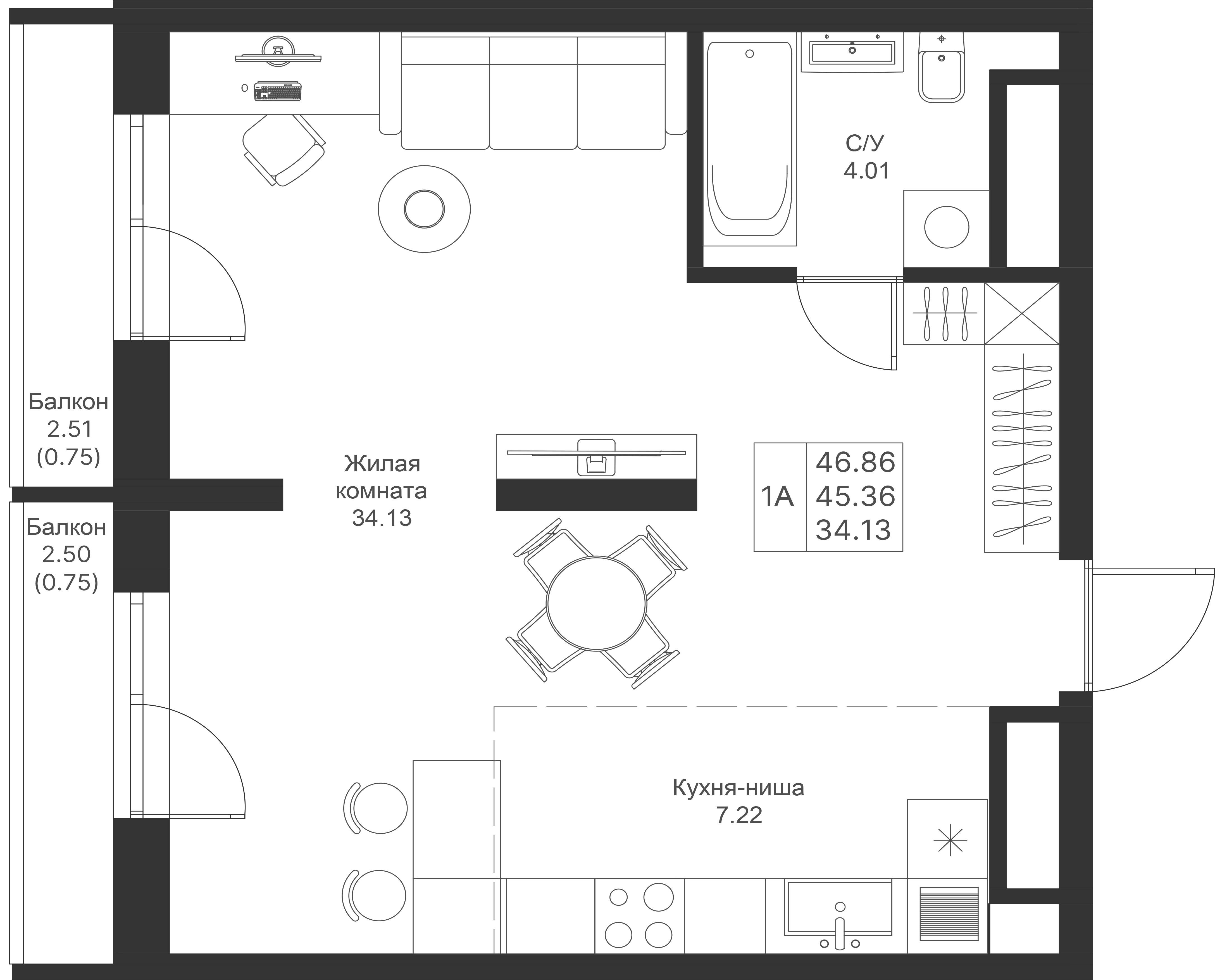 Студия 46 м2 в ЖК Мой Ритм корпус null этаж 15