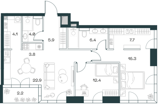 3-комнатная 85 м2 в ЖК Shift корпус null этаж 8