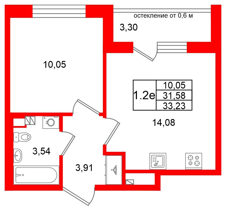 1-комнатная 31 м2 в ЖК Универ Сити корпус null этаж 3