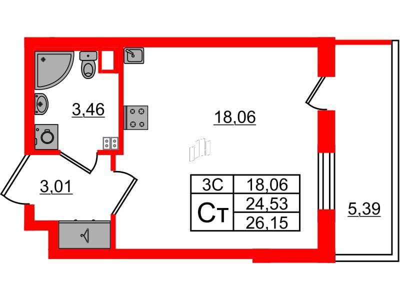 Студия 24 м2 в ЖК Парадный ансамбль корпус null этаж 2