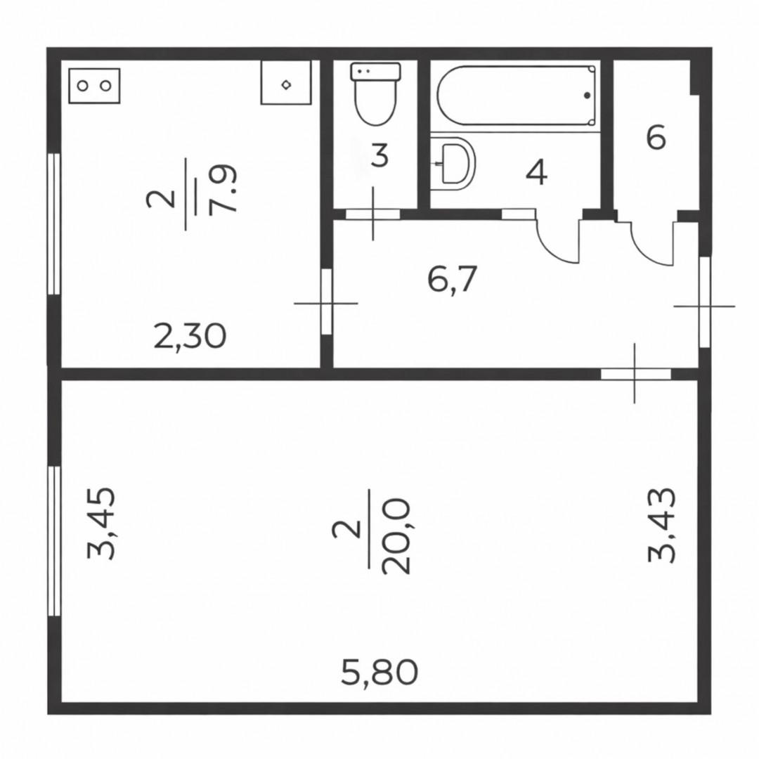 1-комнатная 39.2 м2 в ЖК undefined корпус null этаж 2