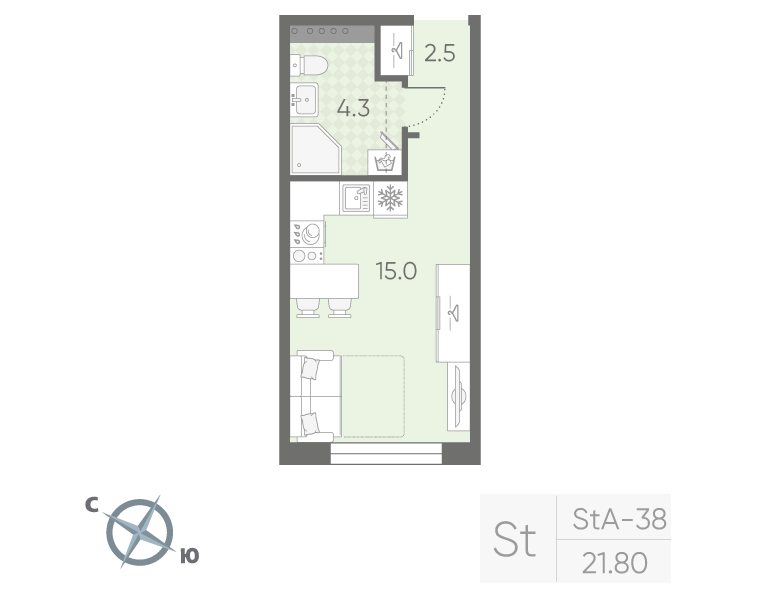 Студия 21 м2 в ЖК Пулково Lake корпус null этаж 3