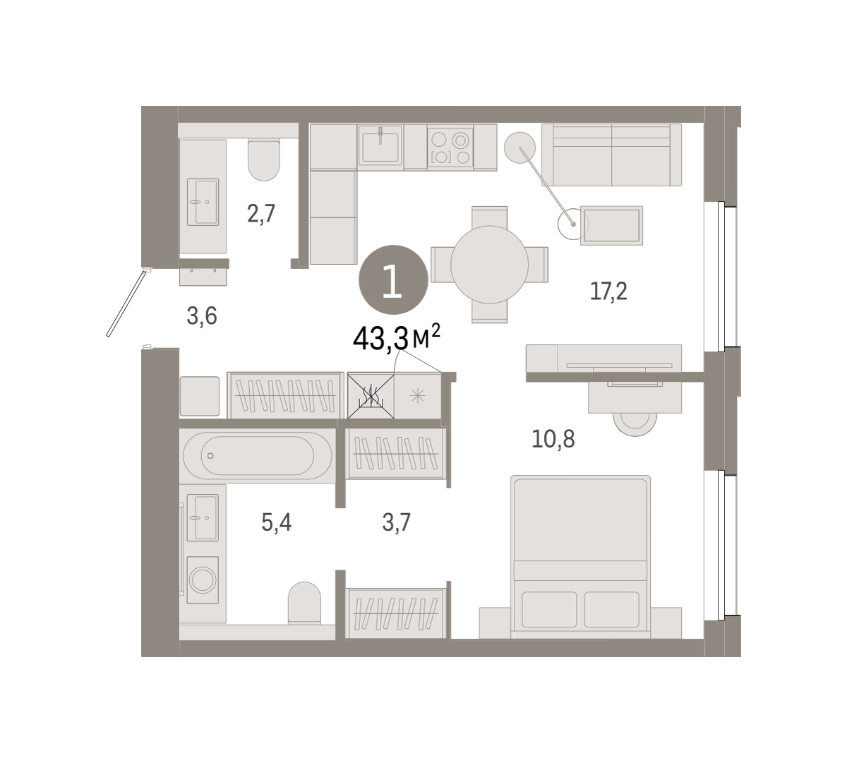 1-комнатная 43 м2 в ЖК Город-на-озере корпус null этаж 8