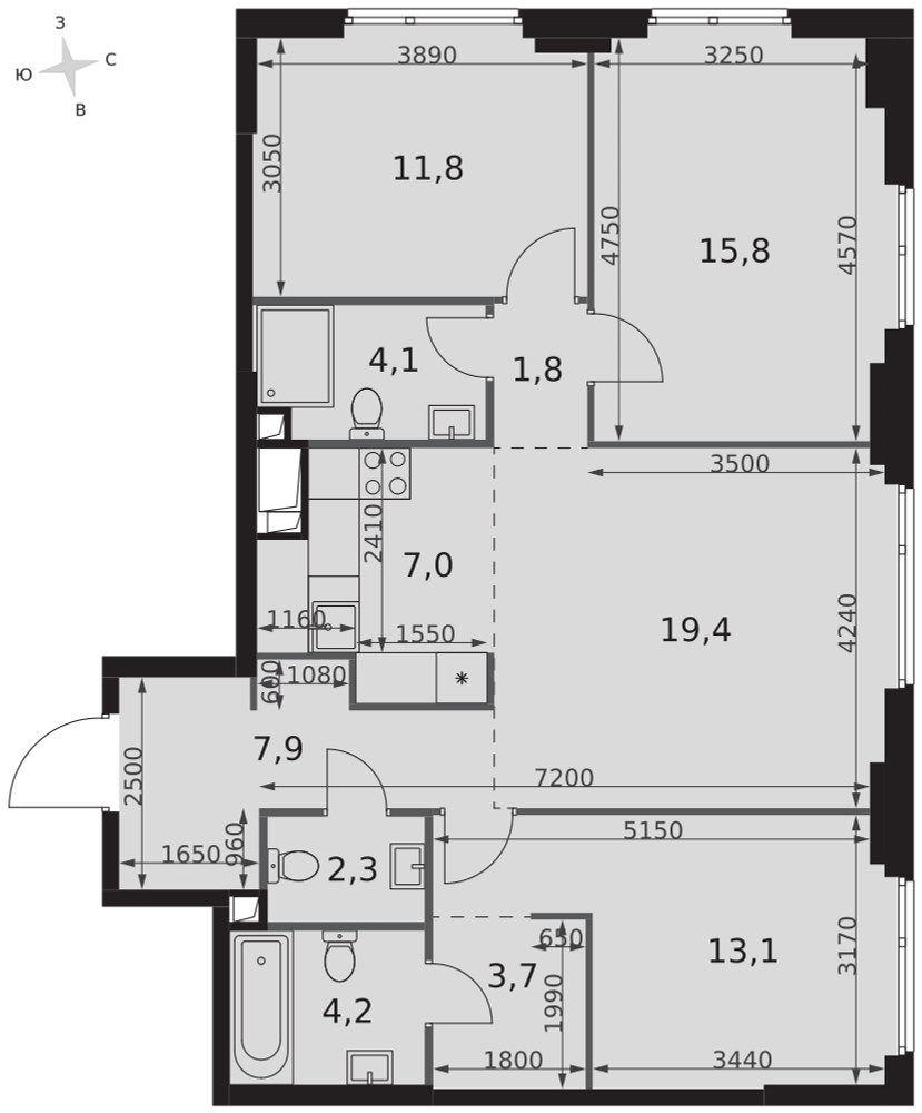 4-комнатная 91 м2 в ЖК Sydney City корпус null этаж 20