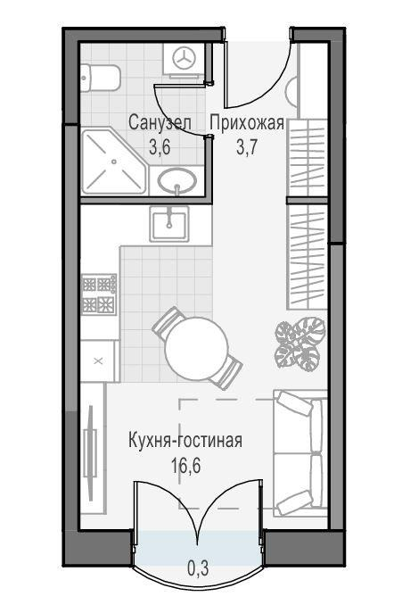 Студия 25 м2 в ЖК undefined корпус null этаж 16