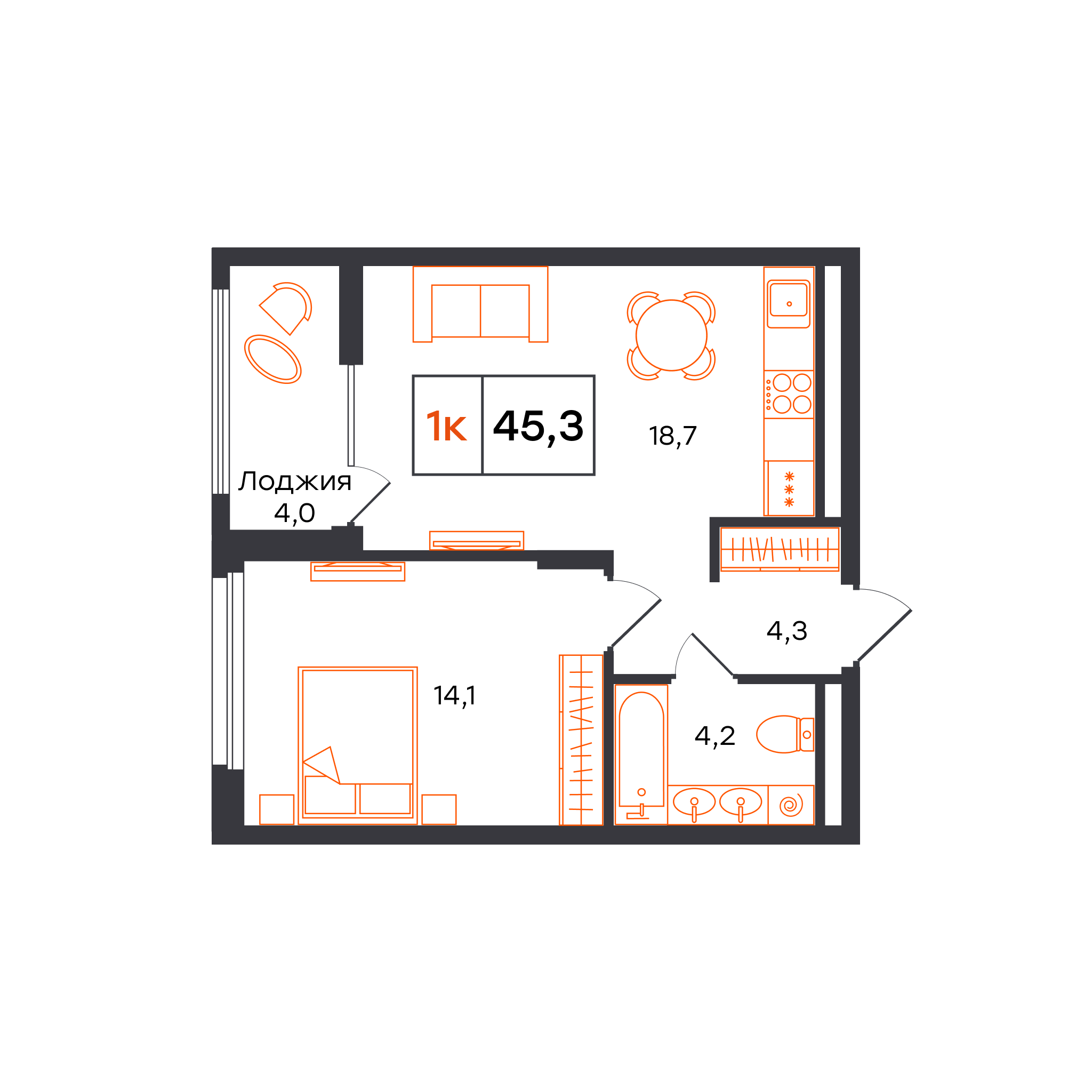 1-комнатная 45 м2 в ЖК Александровский корпус null этаж 8