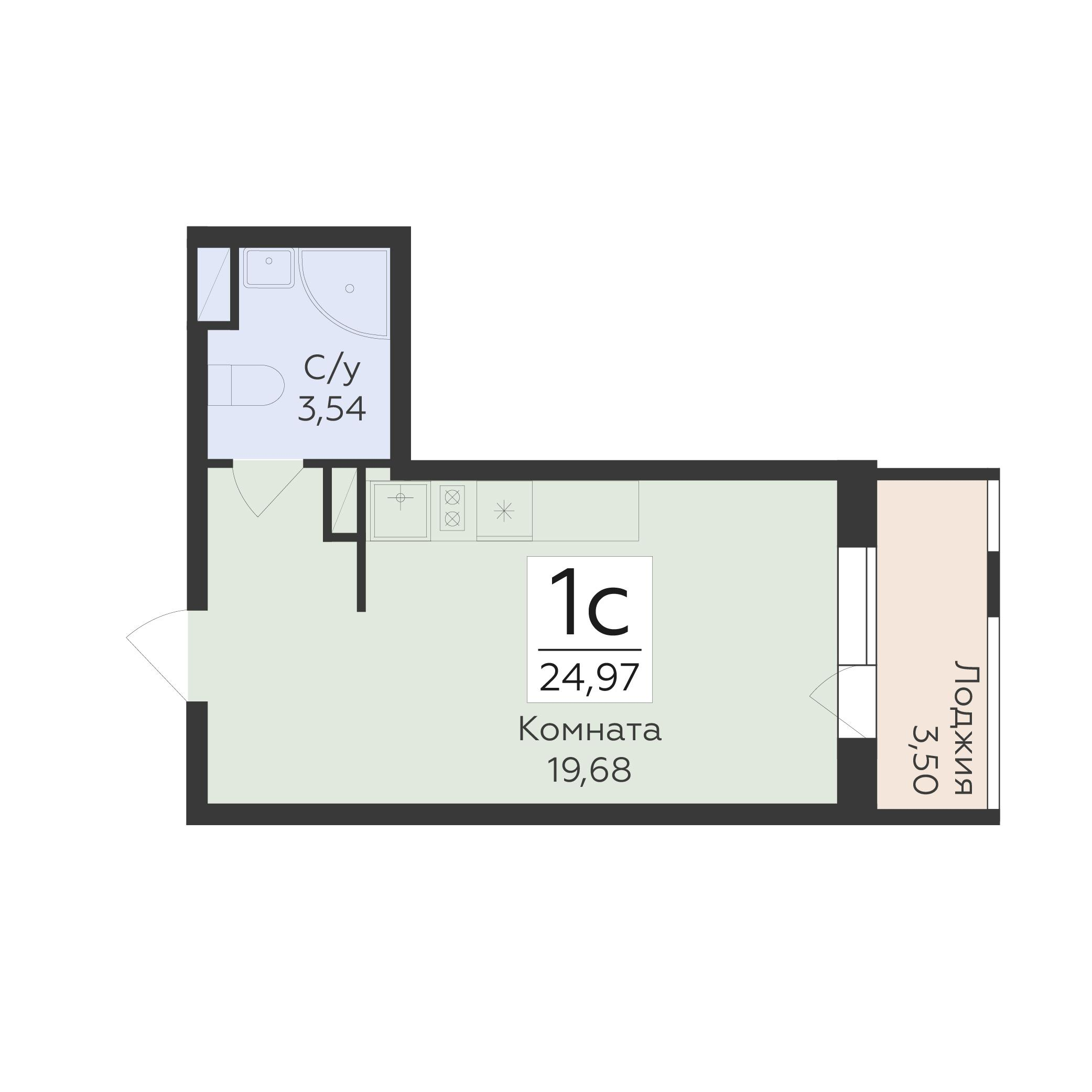 1-комнатная 24 м2 в ЖК Квартал 45 корпус null этаж 18