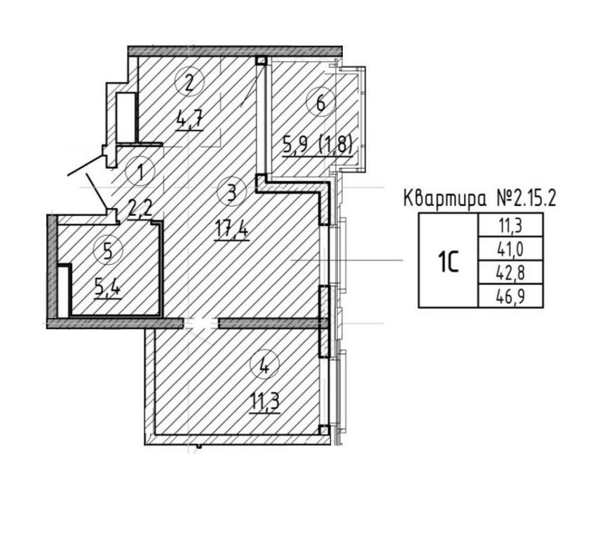 1-комнатная 47 м2 в ЖК undefined корпус null этаж 15