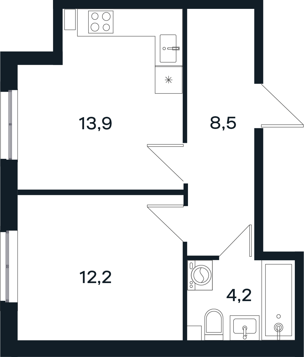 1-комнатная 38 м2 в ЖК Микрорайон Новая Елизаветка корпус null этаж 1