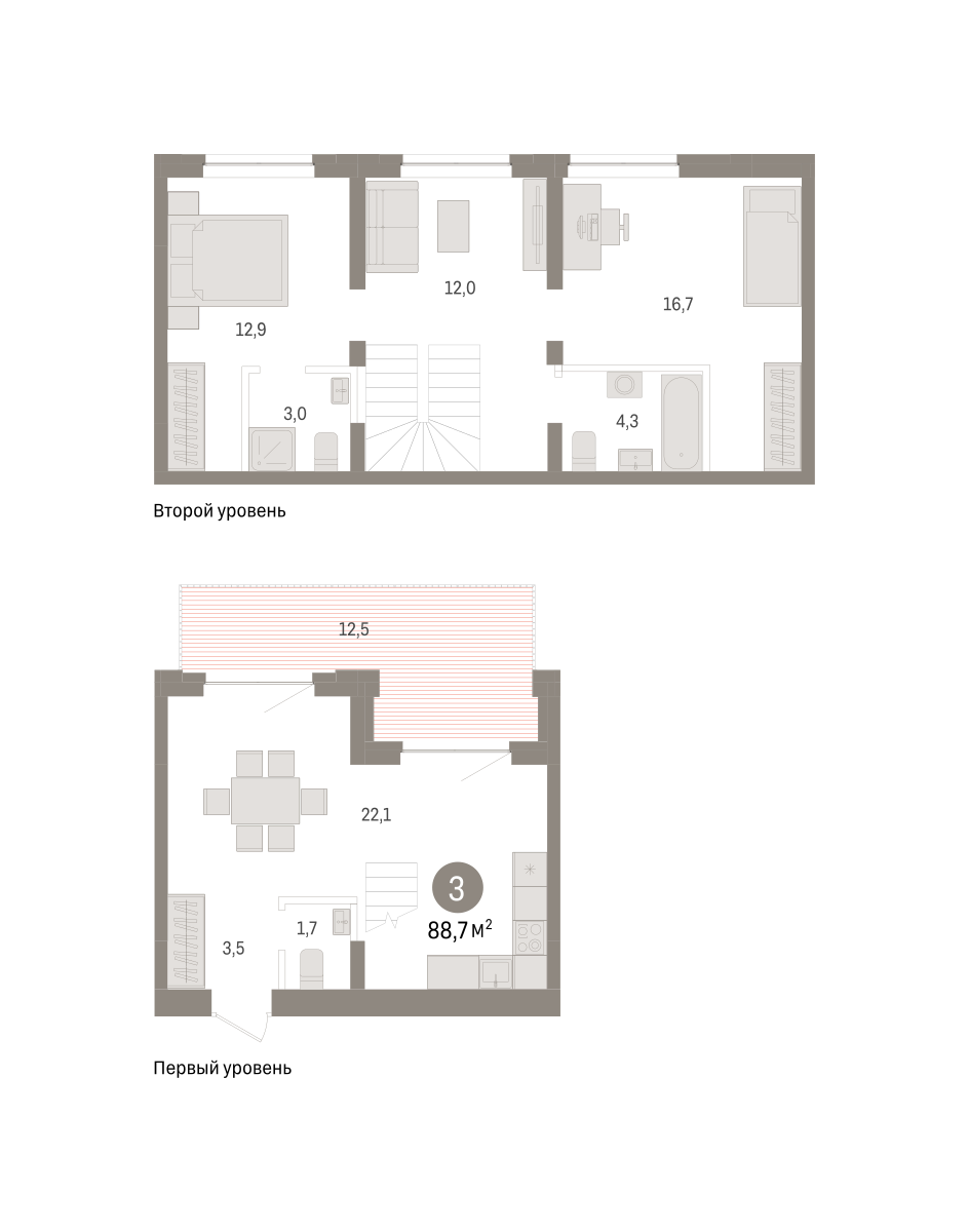 3-комнатная 88 м2 в ЖК Речной порт корпус null этаж 2