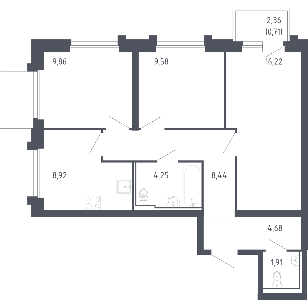 3-комнатная 64 м2 в ЖК Сердце Сахалина корпус null этаж 6