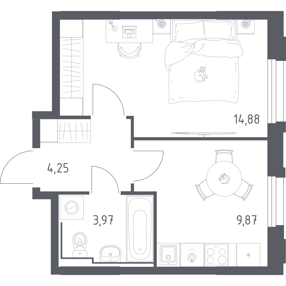 1-комнатная 32 м2 в ЖК Рябиновая Роща корпус null этаж 4