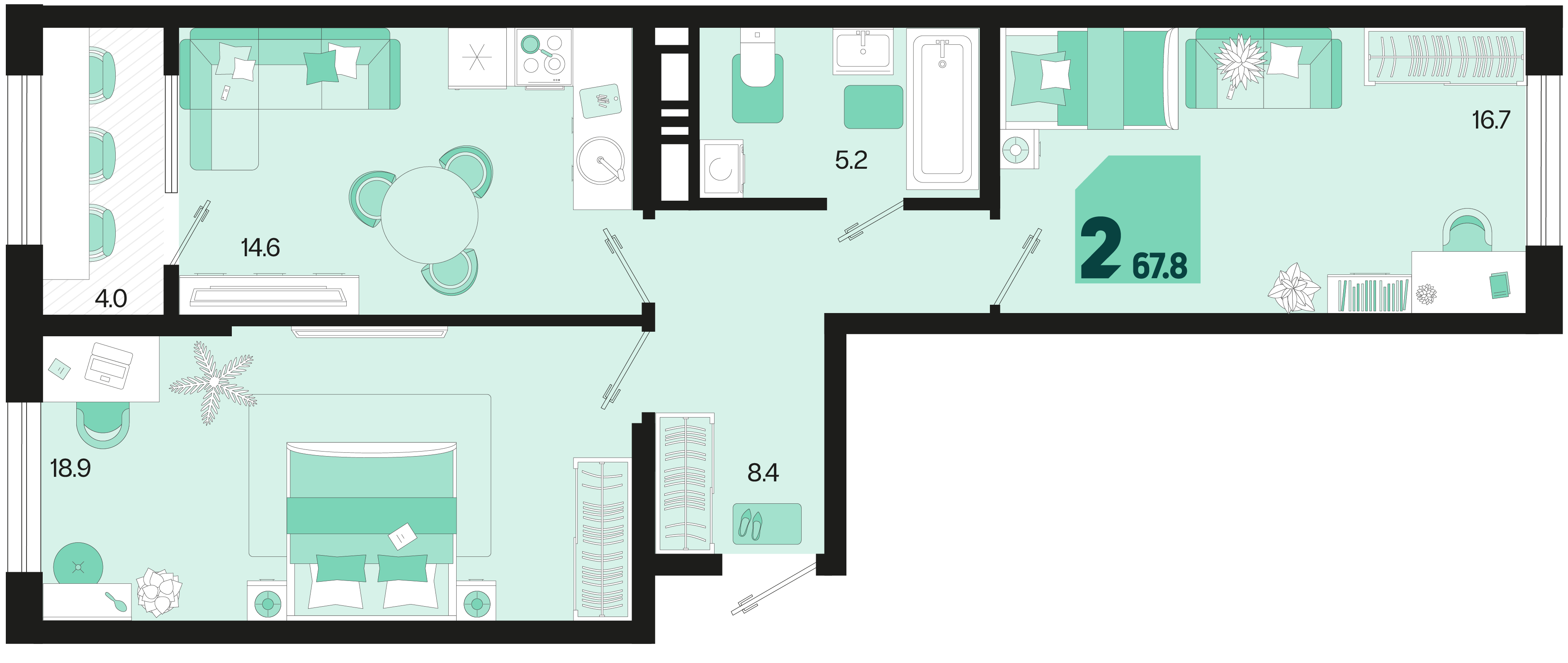 2-комнатная 67 м2 в ЖК Первое место корпус null этаж 5