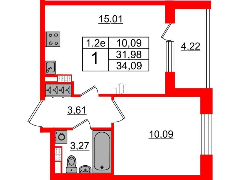 1-комнатная 31 м2 в ЖК Парадный ансамбль корпус null этаж 5