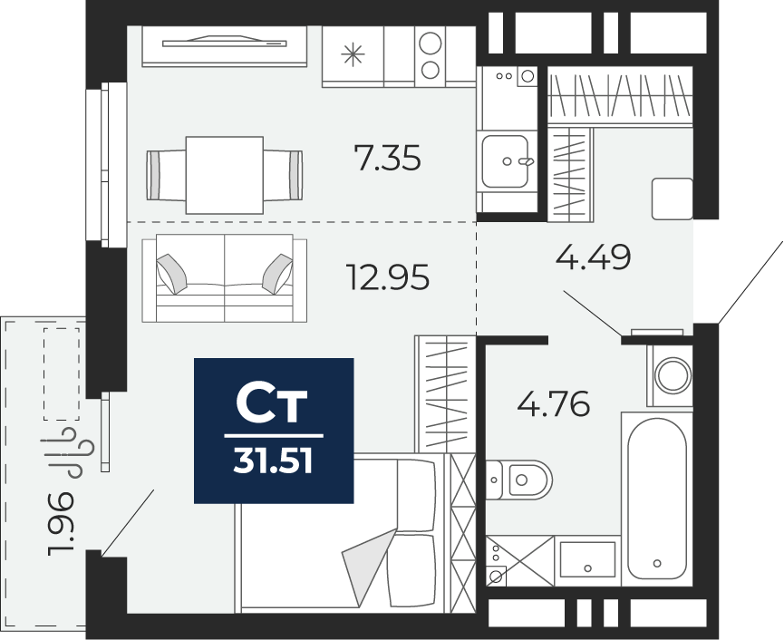 Студия 29 м2 в ЖК Мириады корпус null этаж 10