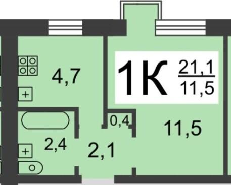 1-комнатная 21.1 м2 в ЖК undefined корпус null этаж 6