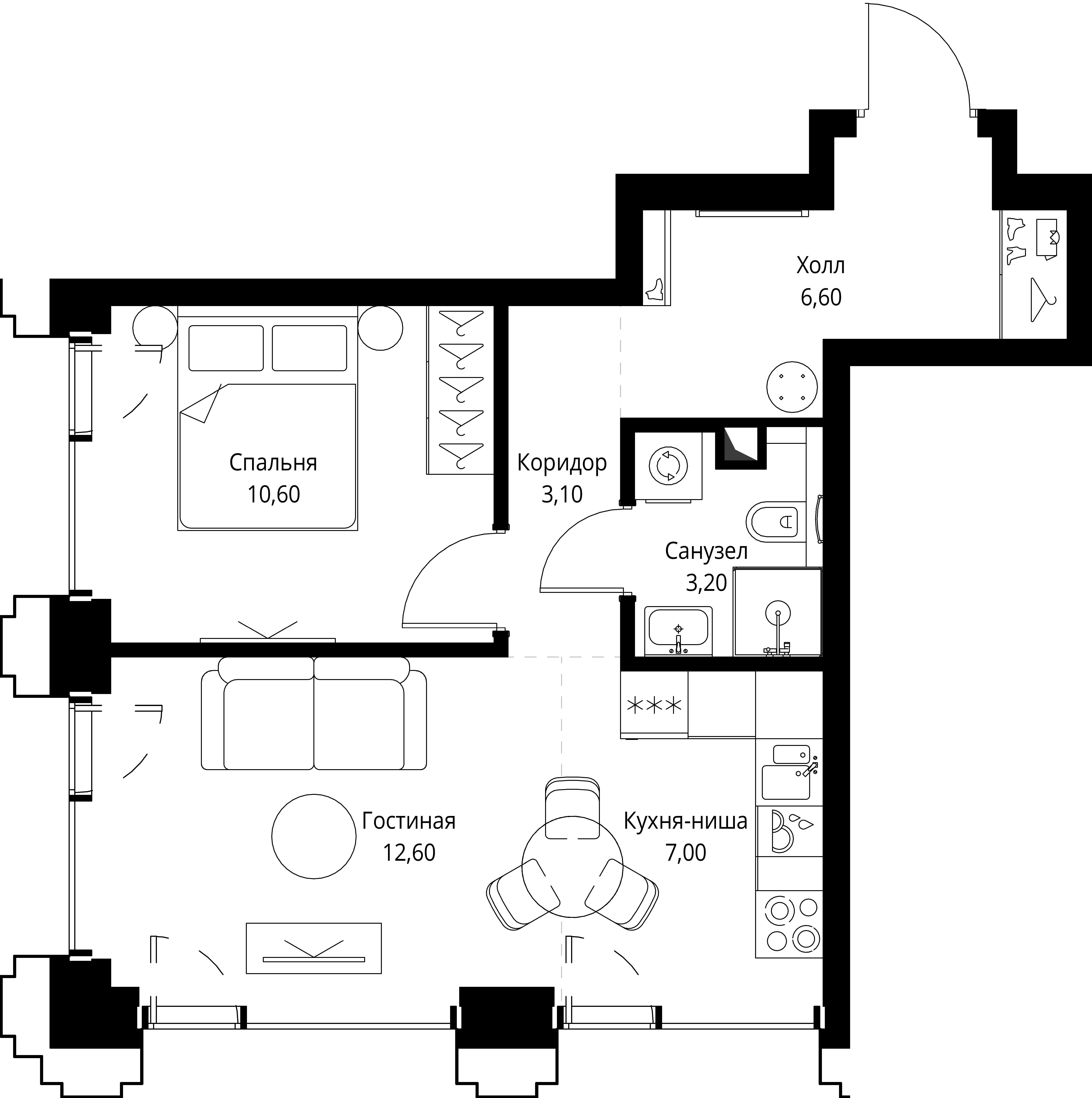 1-комнатная 43 м2 в ЖК СЕТ корпус null этаж 10