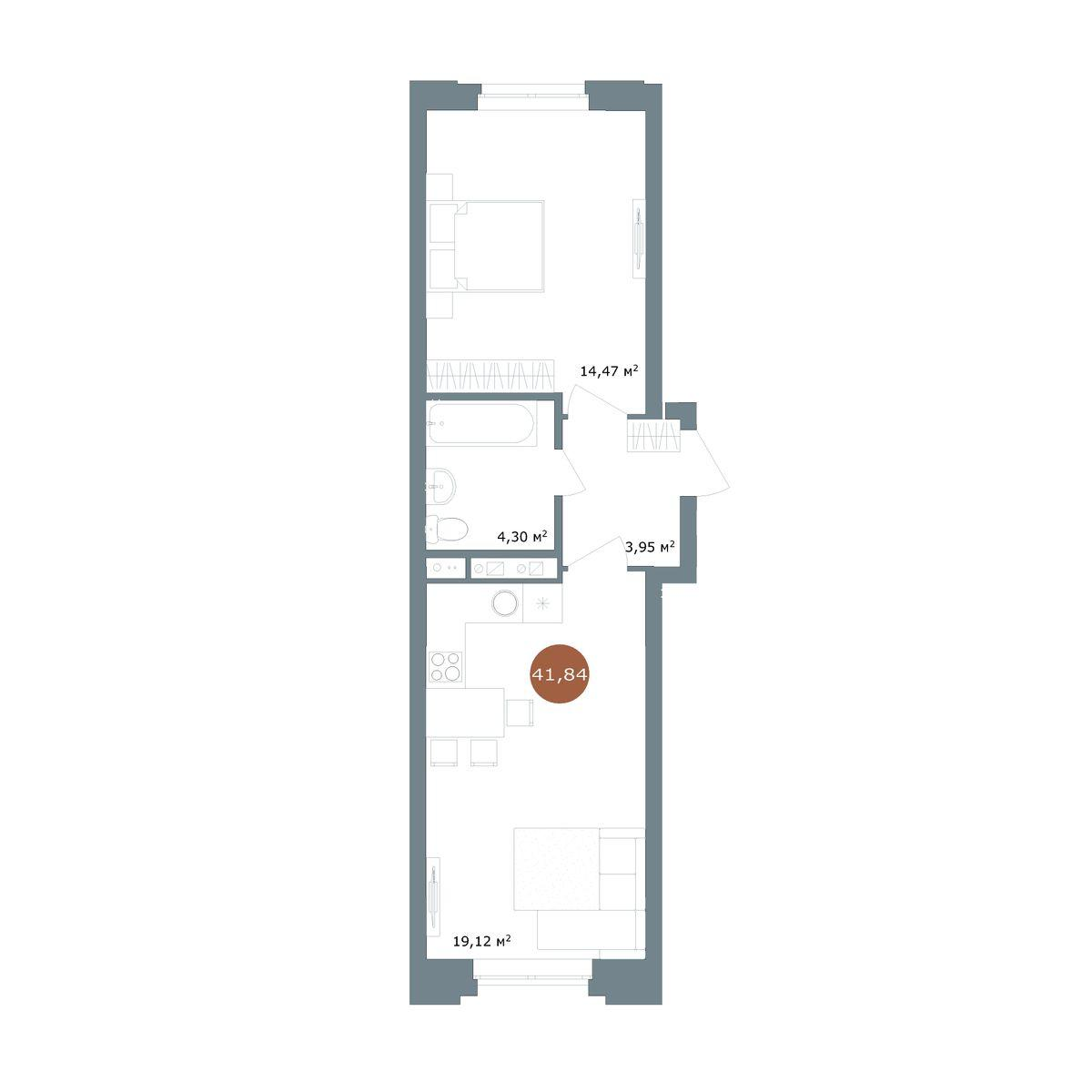 2-комнатная 41 м2 в ЖК 19/56 Кварталы Телецентра корпус null этаж 6