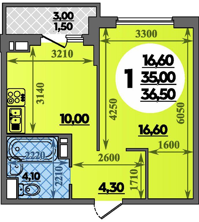 1-комнатная 36 м2 в ЖК Парк у дома корпус null этаж 2
