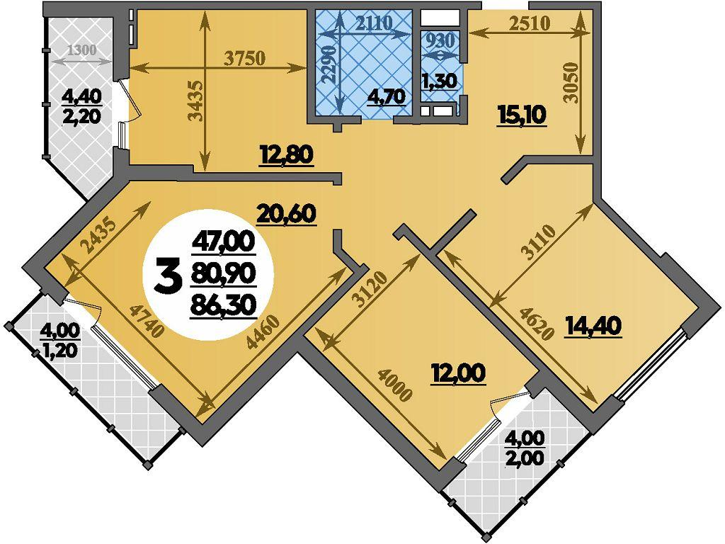 3-комнатная 86 м2 в ЖК Парк у дома корпус null этаж 11