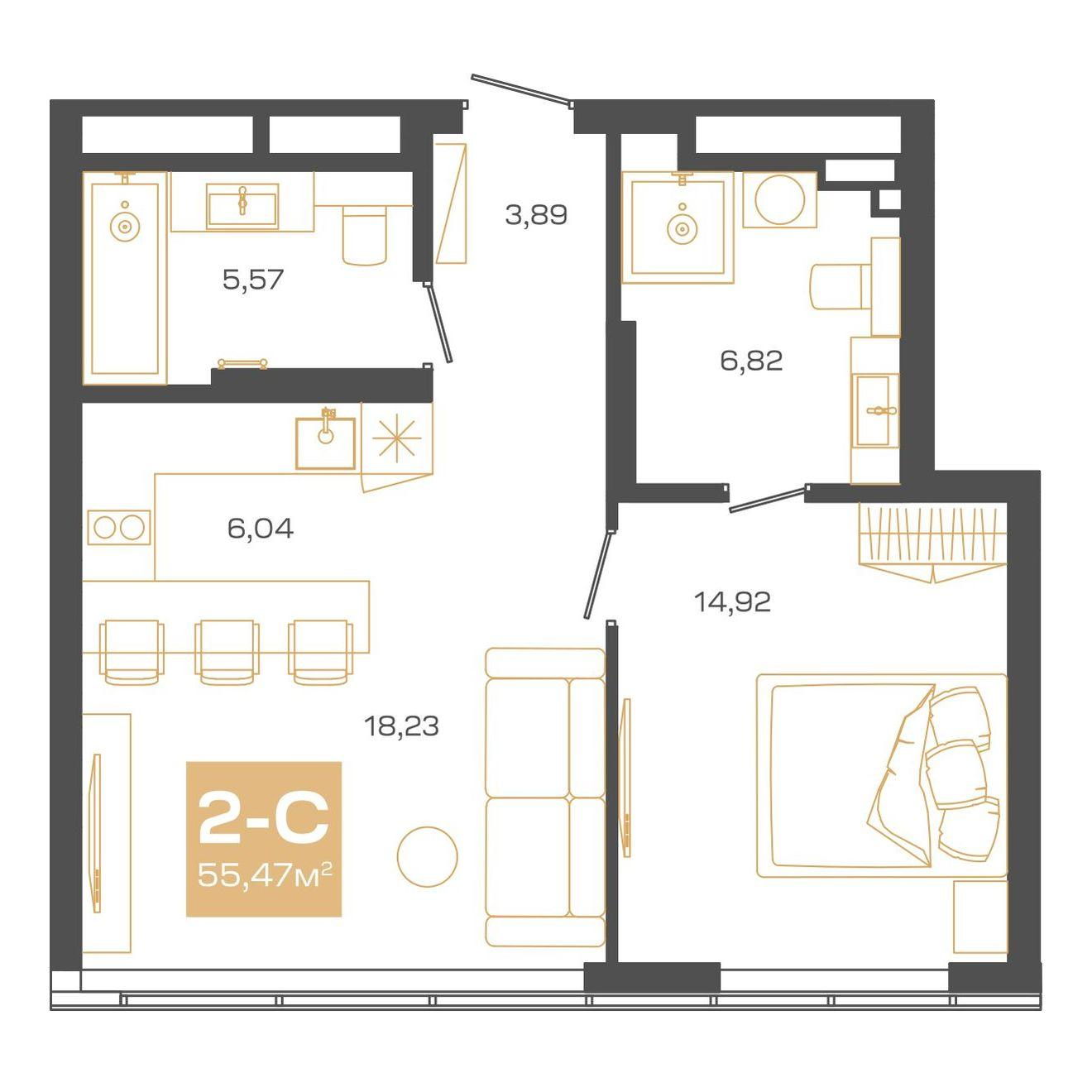3-комнатная 55 м2 в ЖК Пульсар корпус null этаж 24