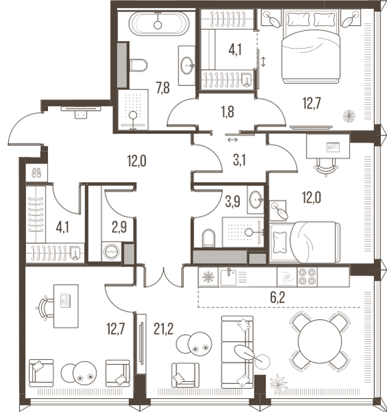 4-комнатная 104 м2 в ЖК High Life корпус null этаж 12
