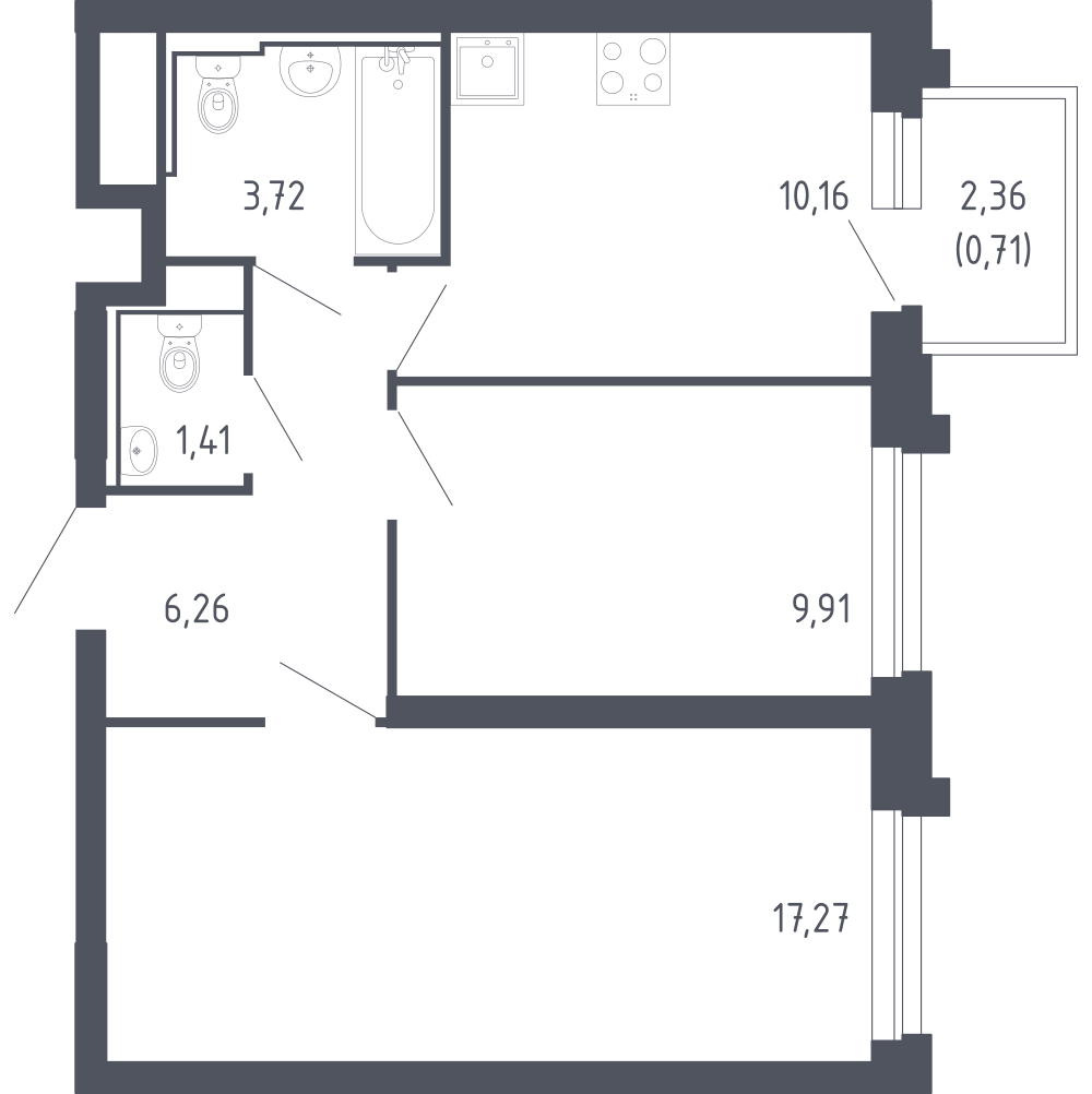 2-комнатная 49 м2 в ЖК Сердце Сахалина корпус null этаж 5