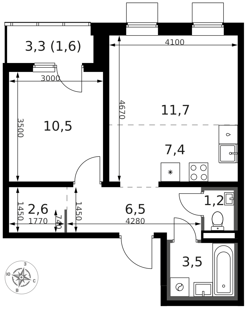 2-комнатная 46 м2 в ЖК 1-й Ясеневский корпус null этаж 3