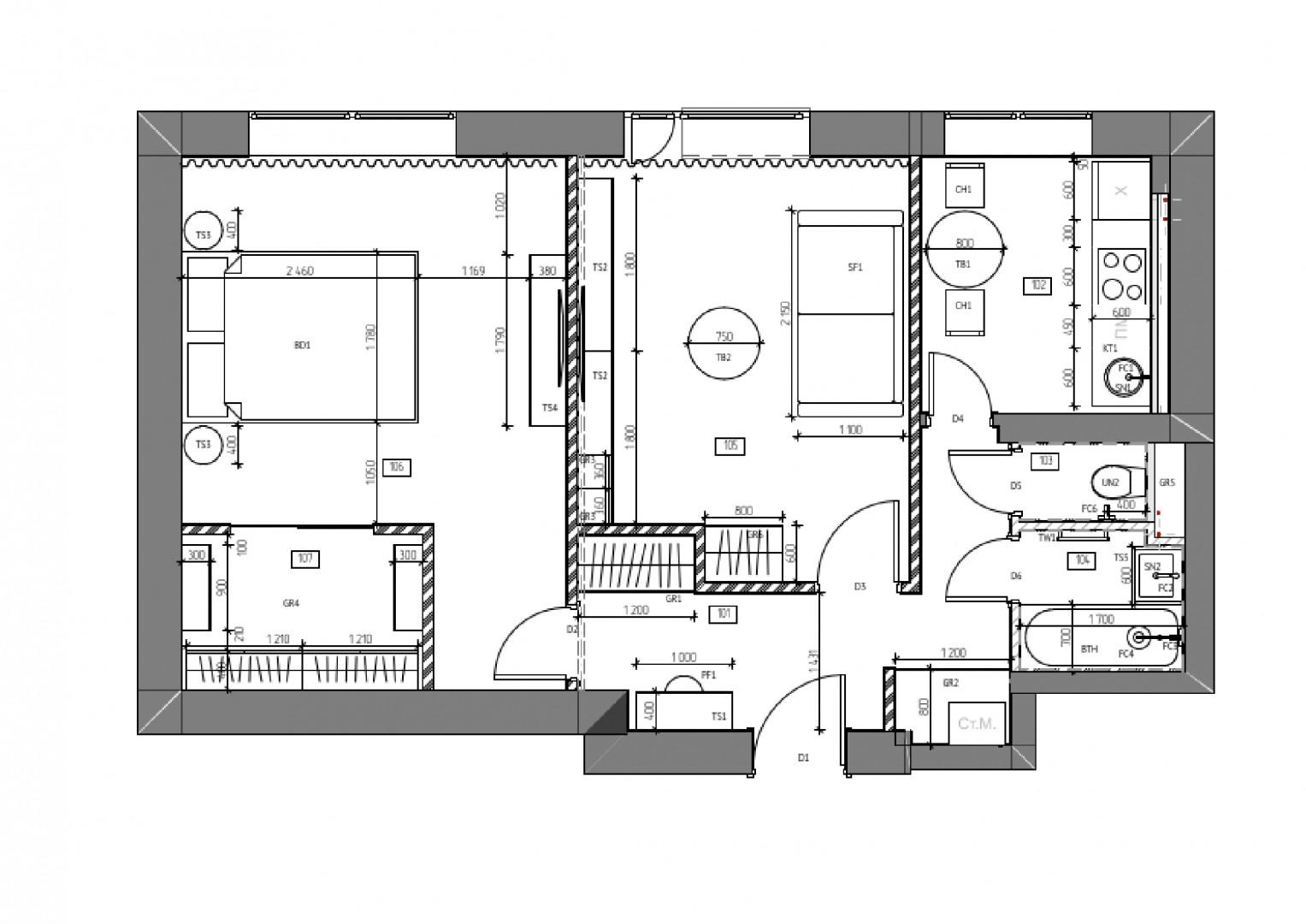 2-комнатная 55.7 м2 в ЖК undefined корпус null этаж 6