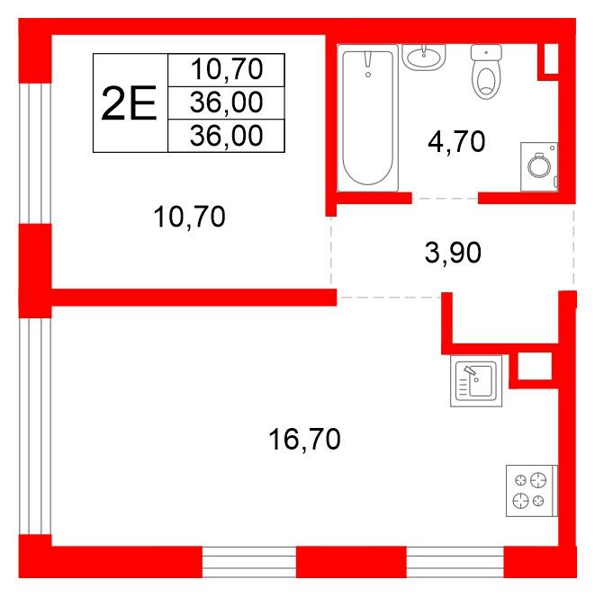 1-комнатная 36 м2 в ЖК PLUS Пулковский корпус null этаж 1