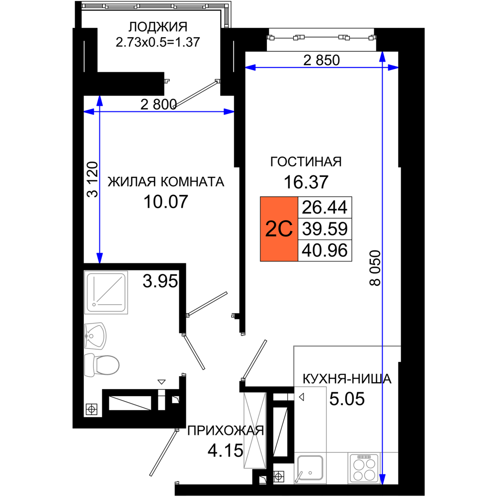 1-комнатная 40 м2 в ЖК Октябрь парк корпус null этаж 10