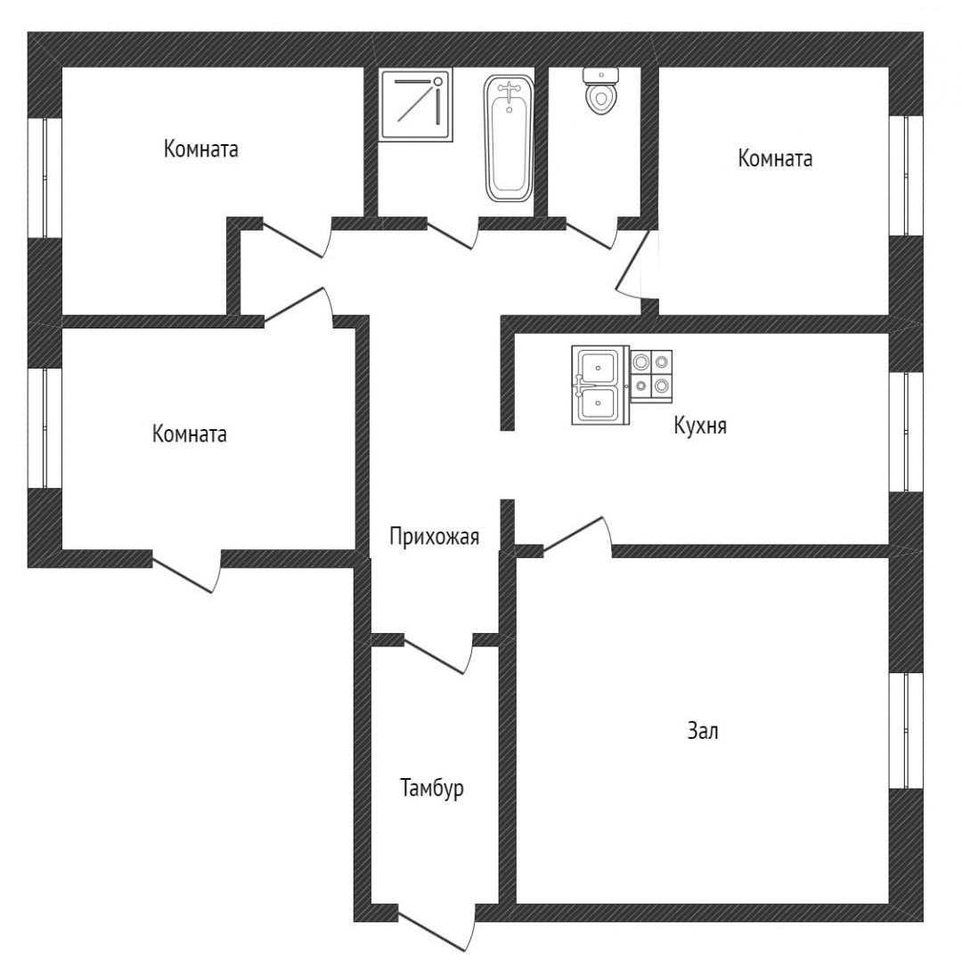 4-комнатная 80 м2 в ЖК undefined корпус null этаж 1