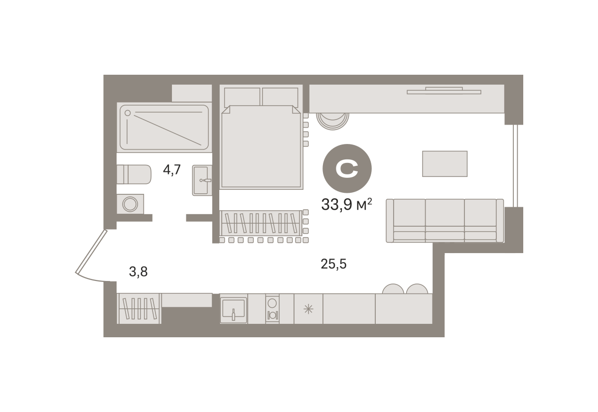 Студия 33 м2 в ЖК Квартал МОНС корпус null этаж 6