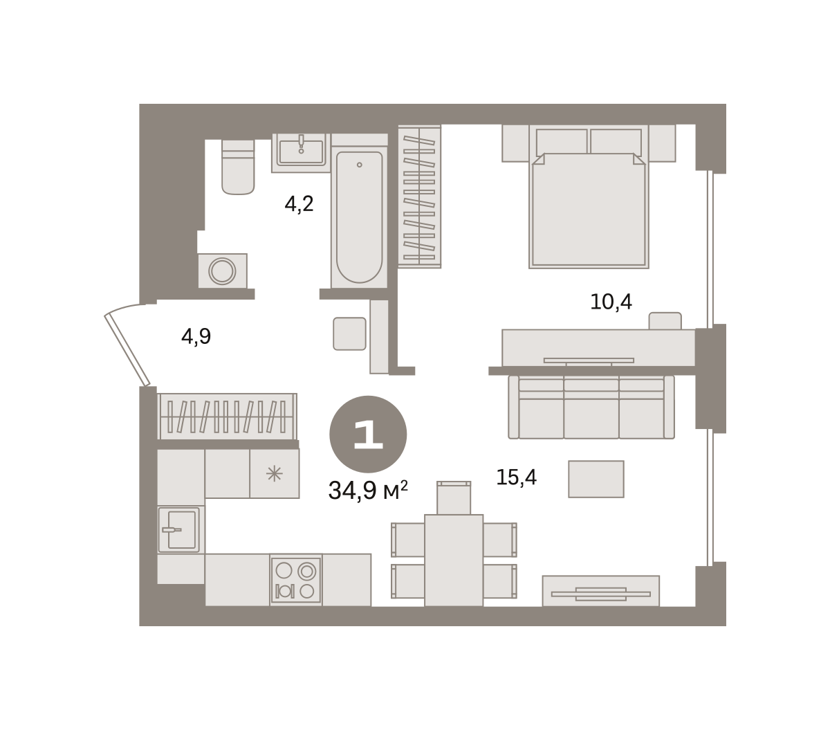 1-комнатная 34 м2 в ЖК Квартал Герцена корпус null этаж 18
