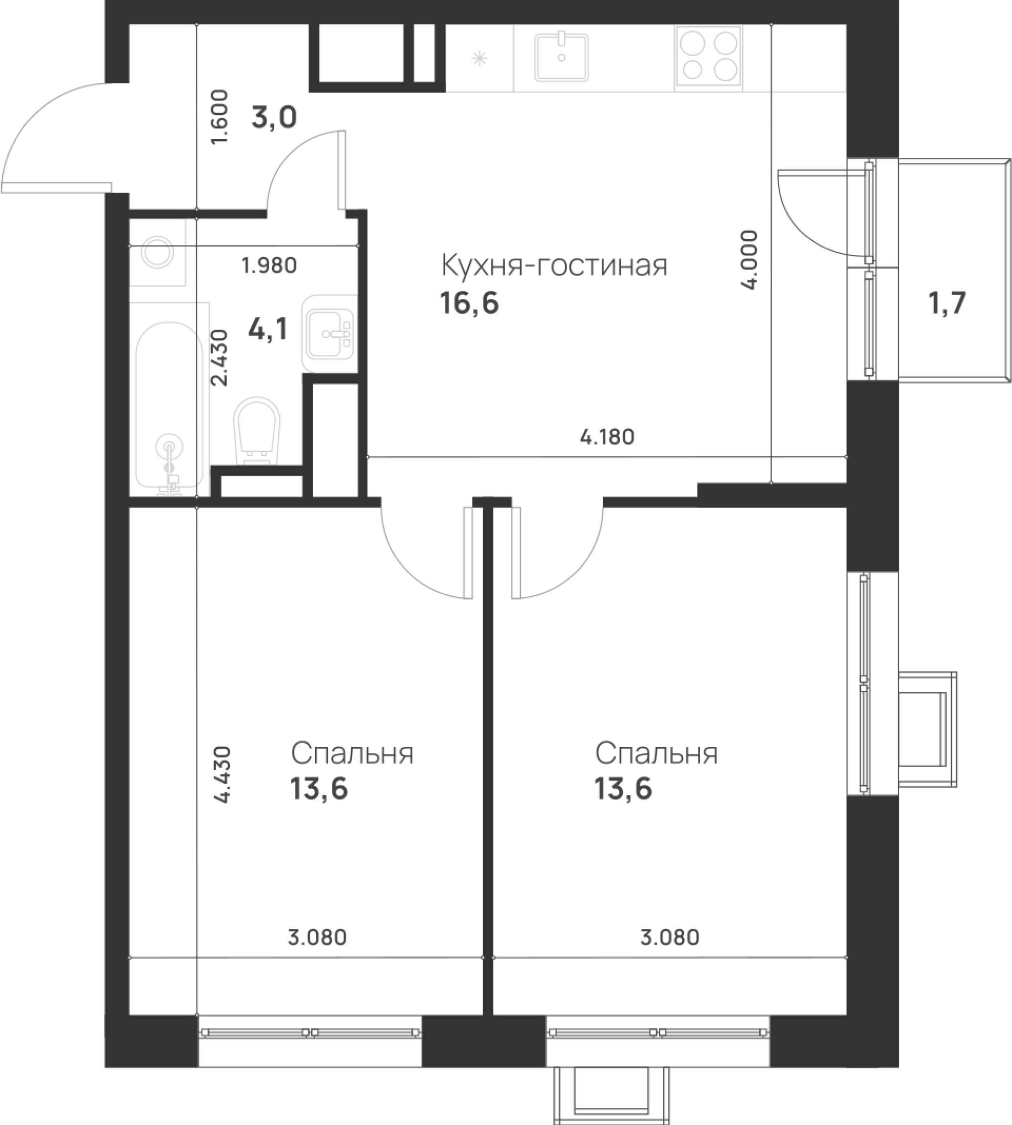 2-комнатная 51 м2 в ЖК Foreville корпус null этаж 13